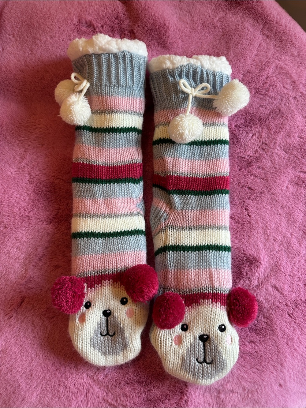 Plush Polar Bear Knee-High Socks - Pink Multi